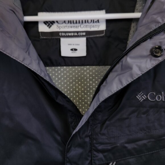 Columbia Men's Large Black & Gray Full Zip Windbreaker Jacket Mesh Lining Snap - Picture 12 of 16